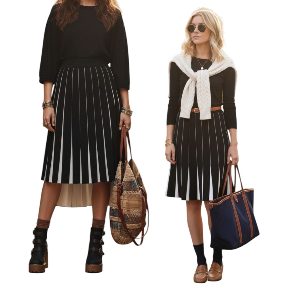 Premise Midi color block tulip sweater knit skirt size L faux pleats